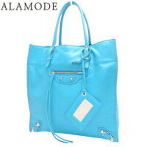 BALENCIAGA Paper Tote Bag Leather Blue fuyu
